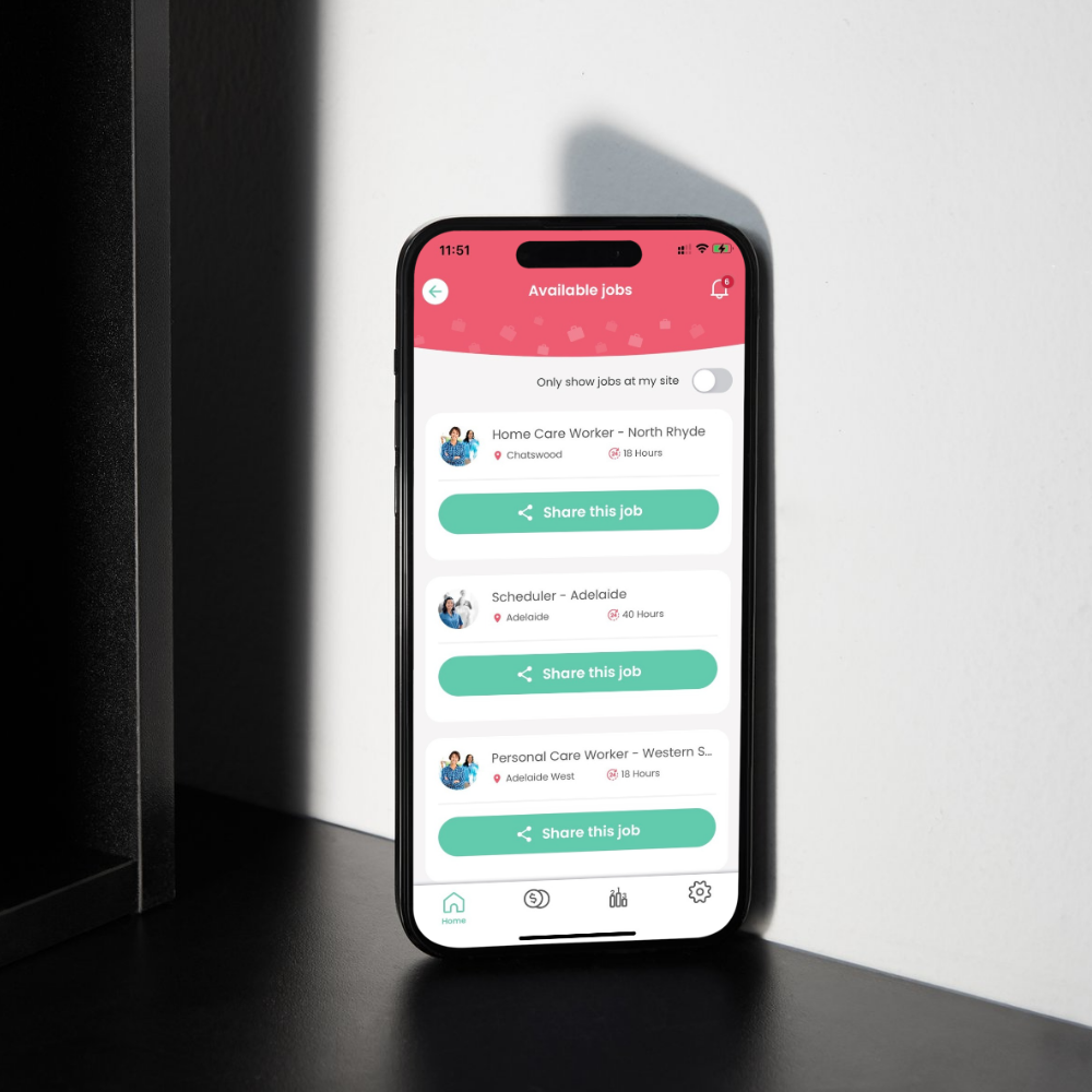 List of available jobs in the Care Friends app