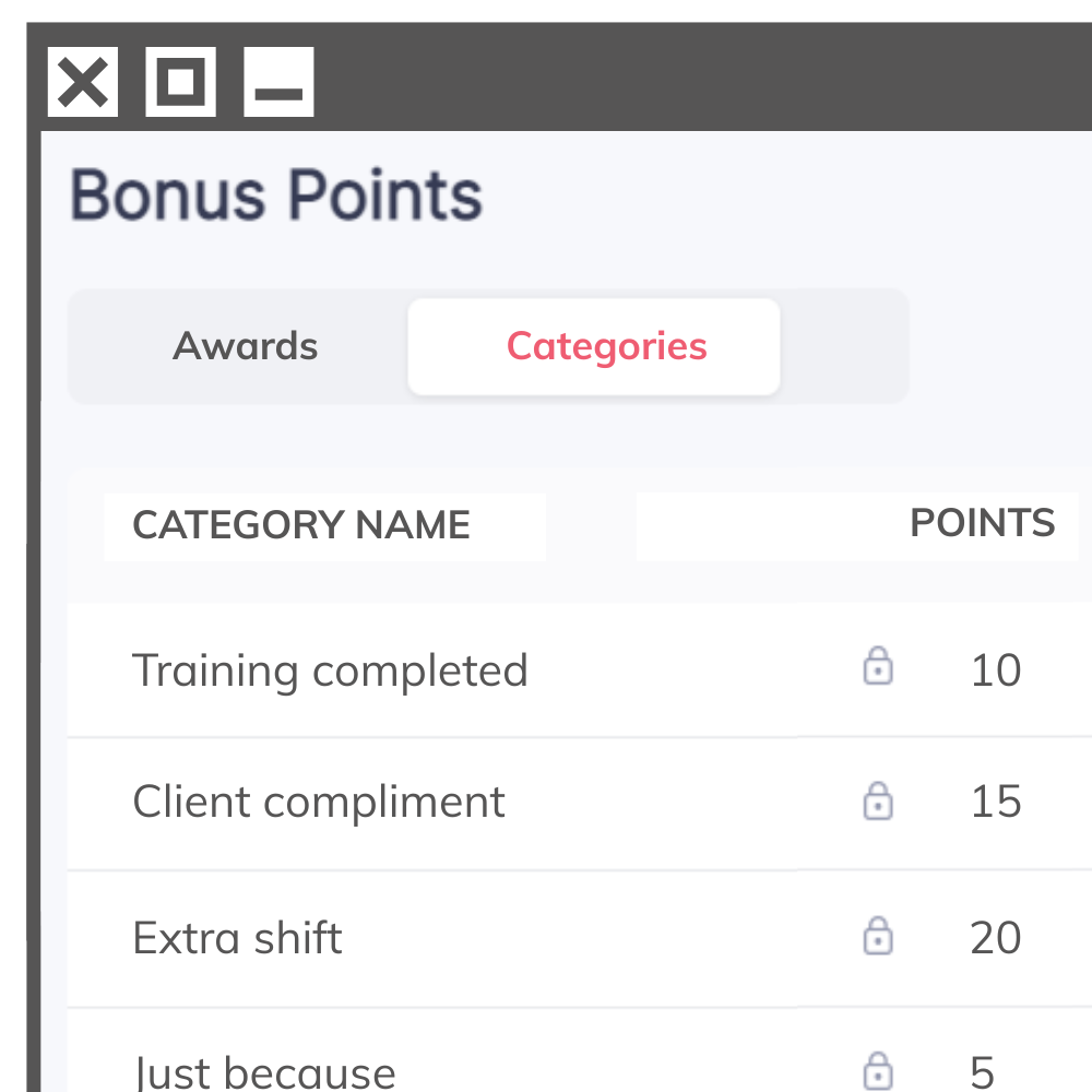Image showing bonus points categories